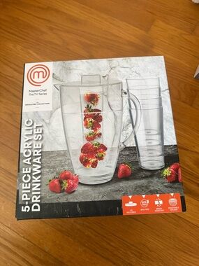 MasterChef Clear Acrylic 5-Piece Drinkware Set - Pitcher & Tumbler NEW